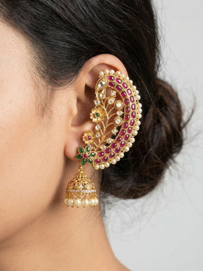 Ishhaara Exquisite Gemstone Peacock Ear Cuff Earrings