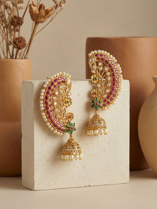 Ishhaara Exquisite Gemstone Peacock Ear Cuff Earrings