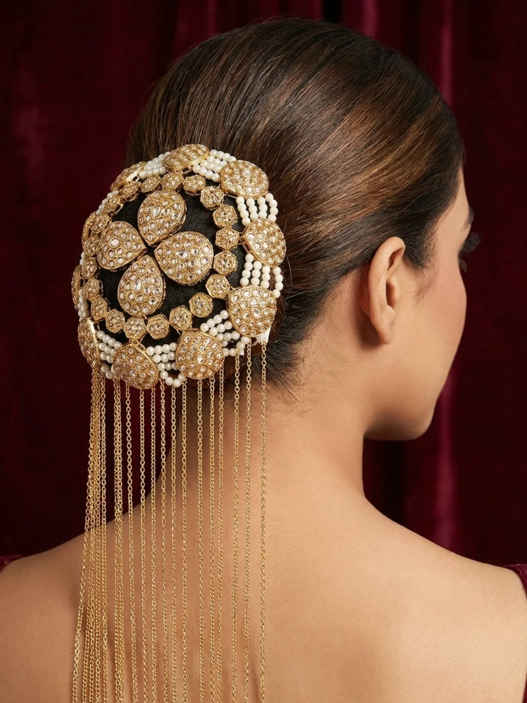Ishhaara Exquisite Gold Hair Bun With Charms