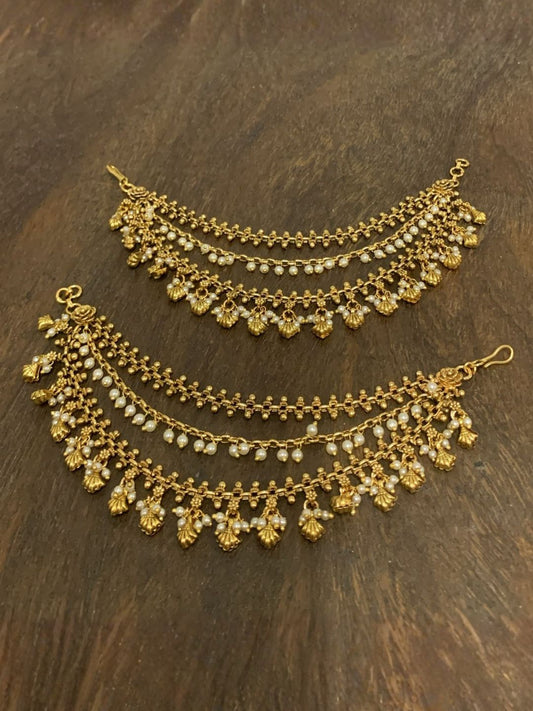 Ishhaara Exquisite Gold Pearl Studded Ear Chains