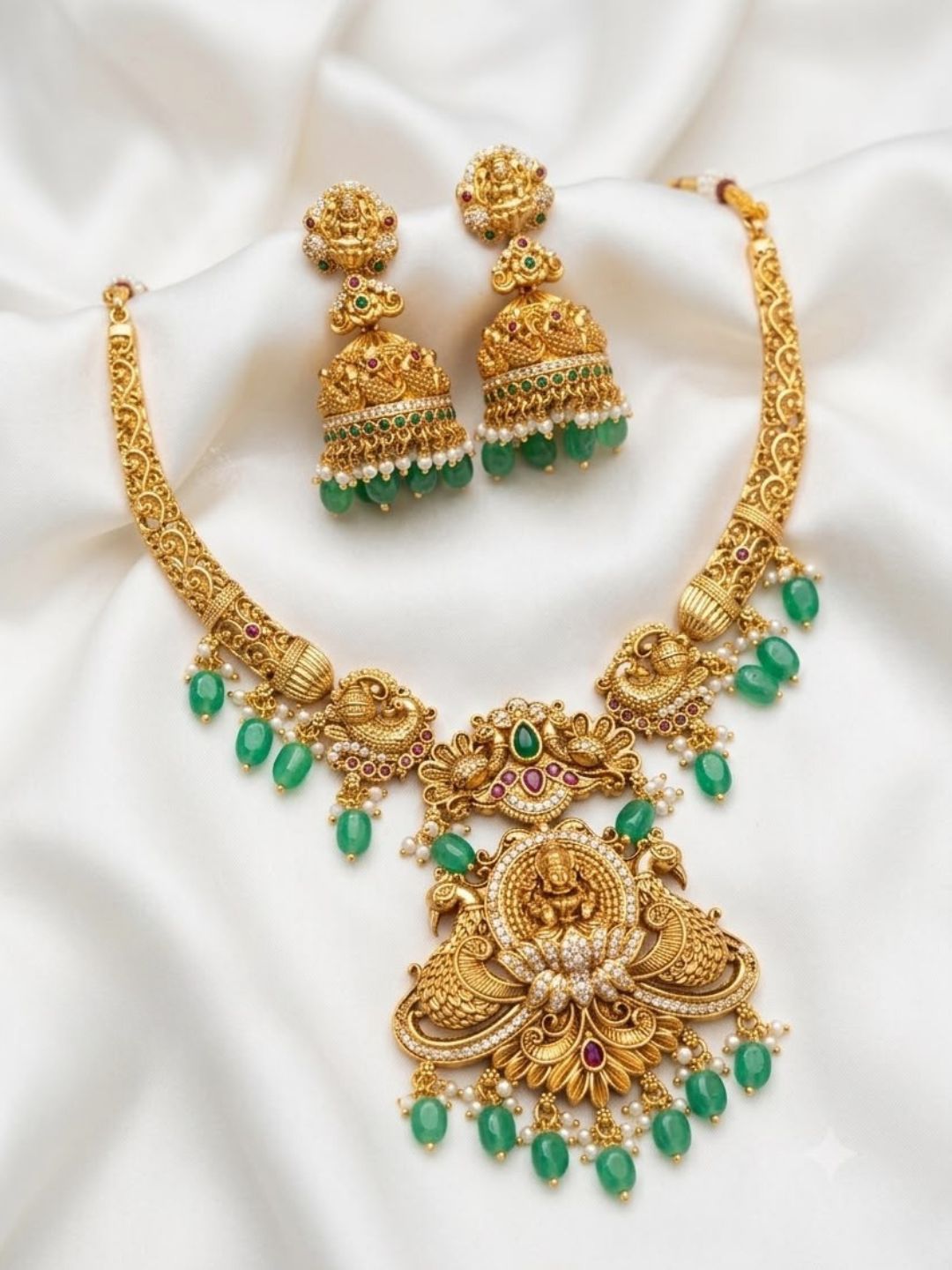 Ishhaara Exquisite Lakshmi Peacock Temple Necklace