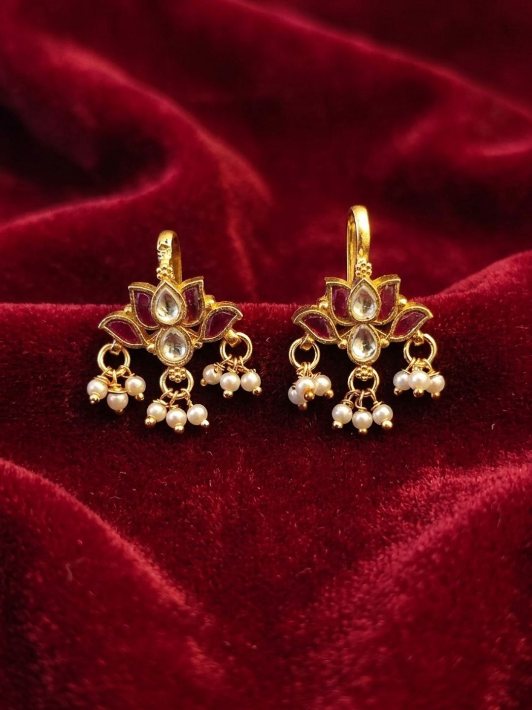 Ishhaara Exquisite Lotus Pearl Bugadi Earrings