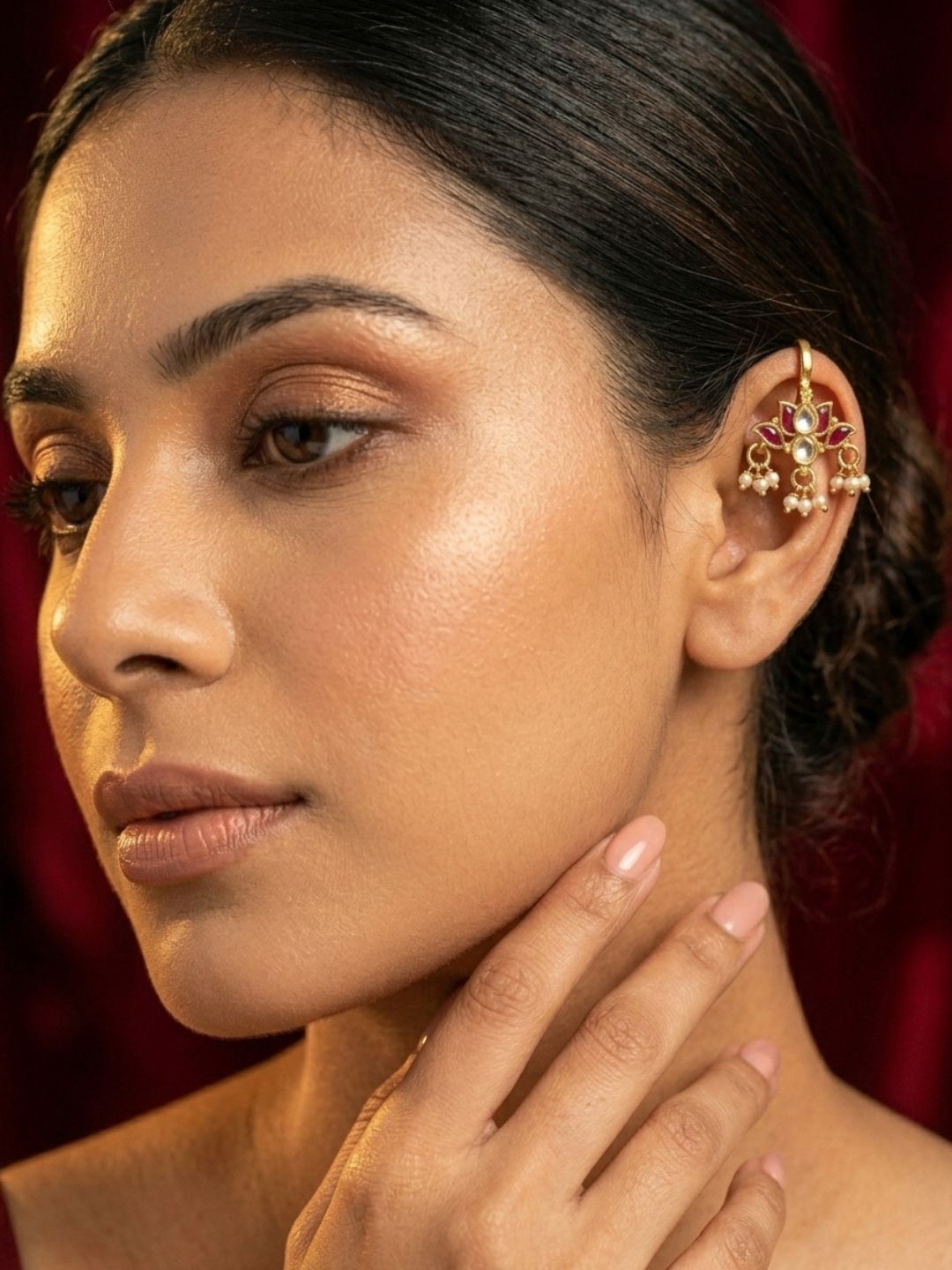 Ishhaara Exquisite Lotus Pearl Bugadi Earrings