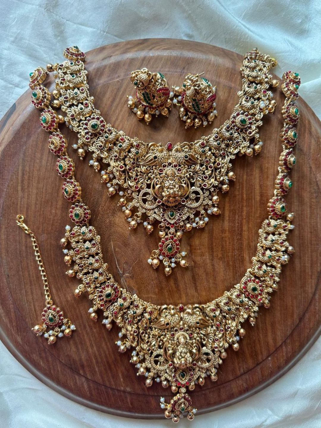 Ishhaara Exquisite Matte Gold Plated Temple Necklace Haram