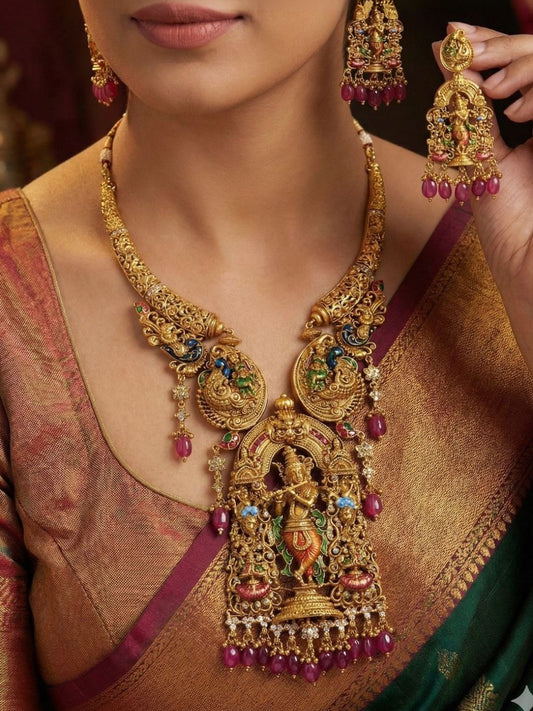 Ishhaara Exquisite Meenakari Krishna Pendant Necklace