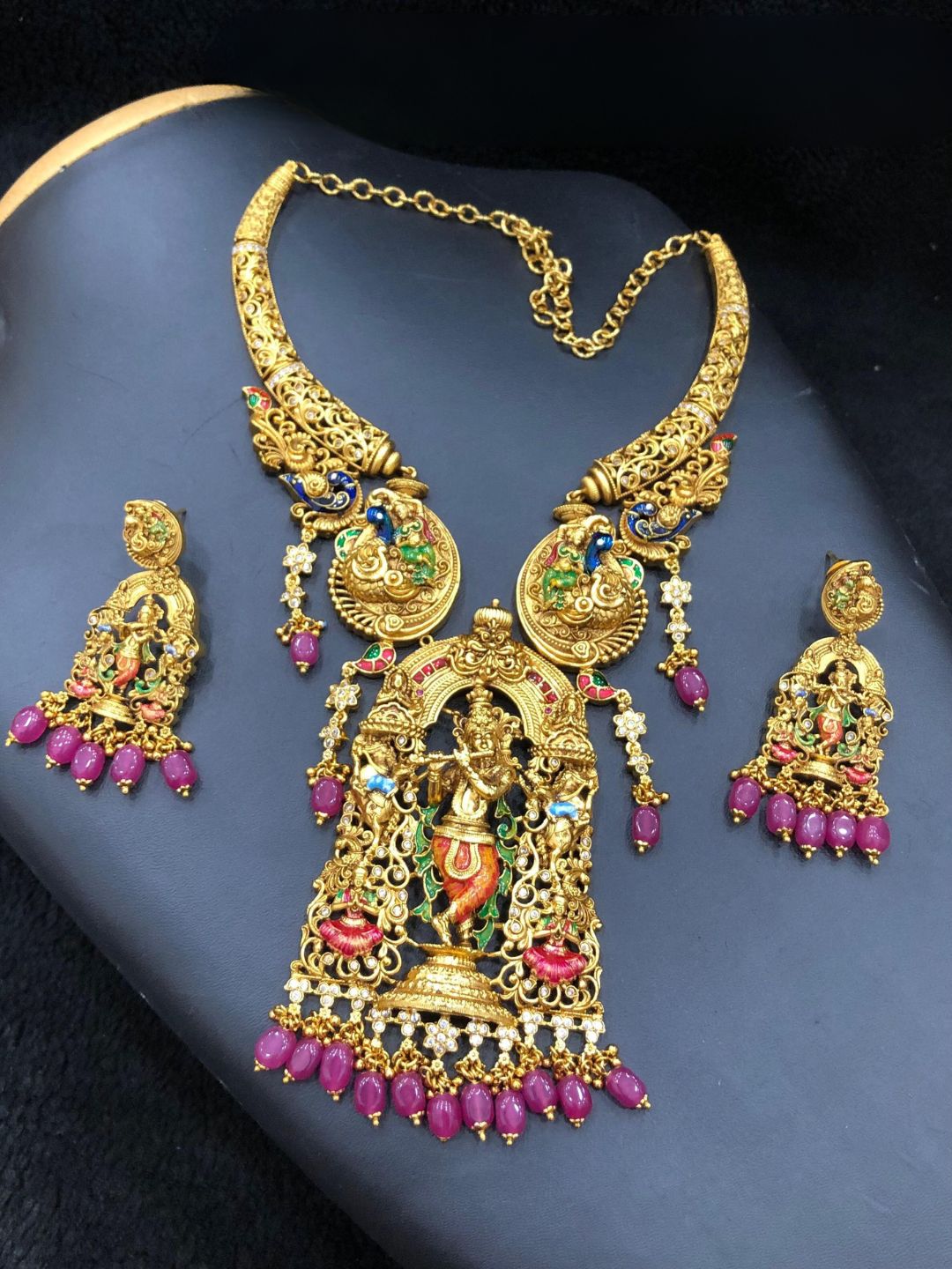 Ishhaara Exquisite Meenakari Krishna Pendant Necklace