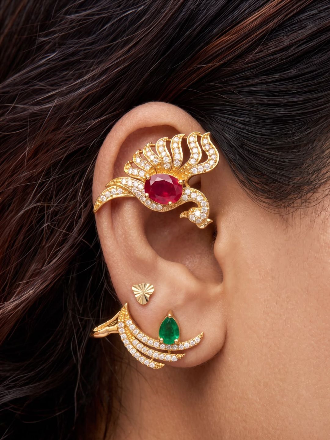 Ishhaara Exquisite Peacock Carved Cuff Earrings