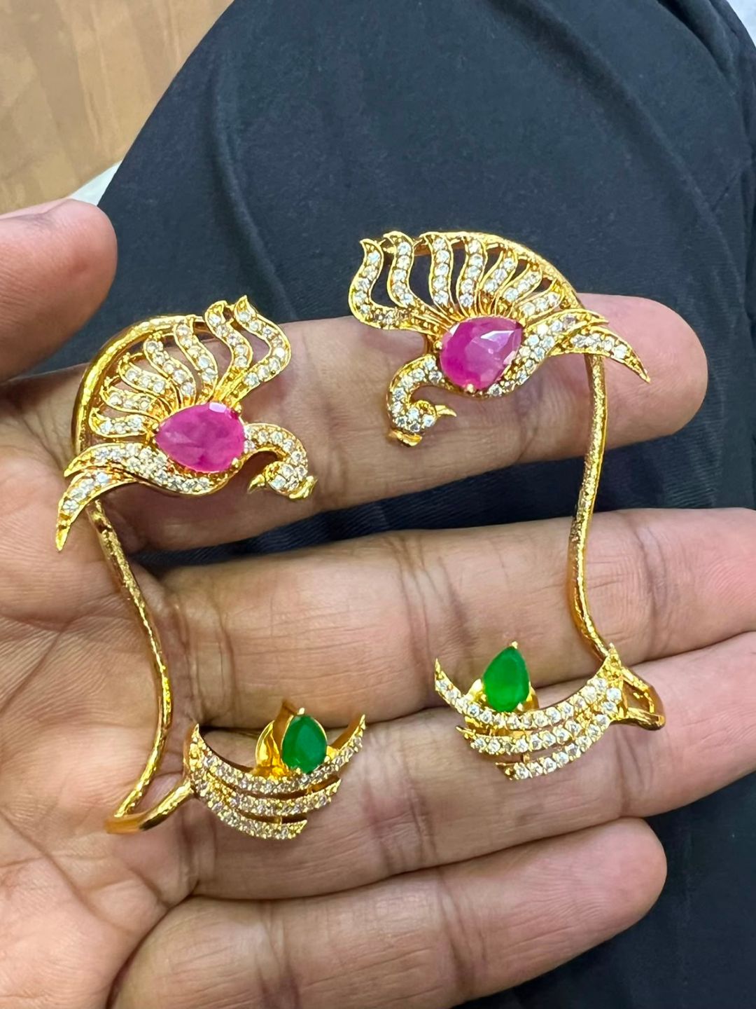 Ishhaara Exquisite Peacock Carved Cuff Earrings