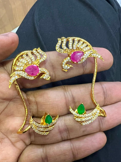Ishhaara Exquisite Peacock Carved Cuff Earrings