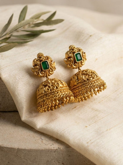 Ishhaara Exquisite Peacock Lakshmi Gold Beads Jhumka