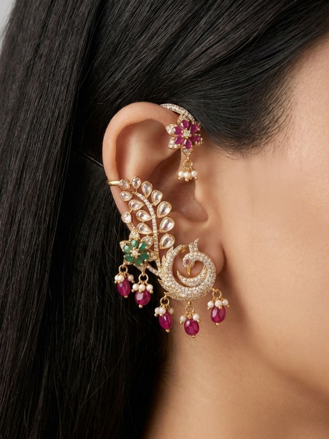 Ishhaara Exquisite Peafowl Ear Cuffs