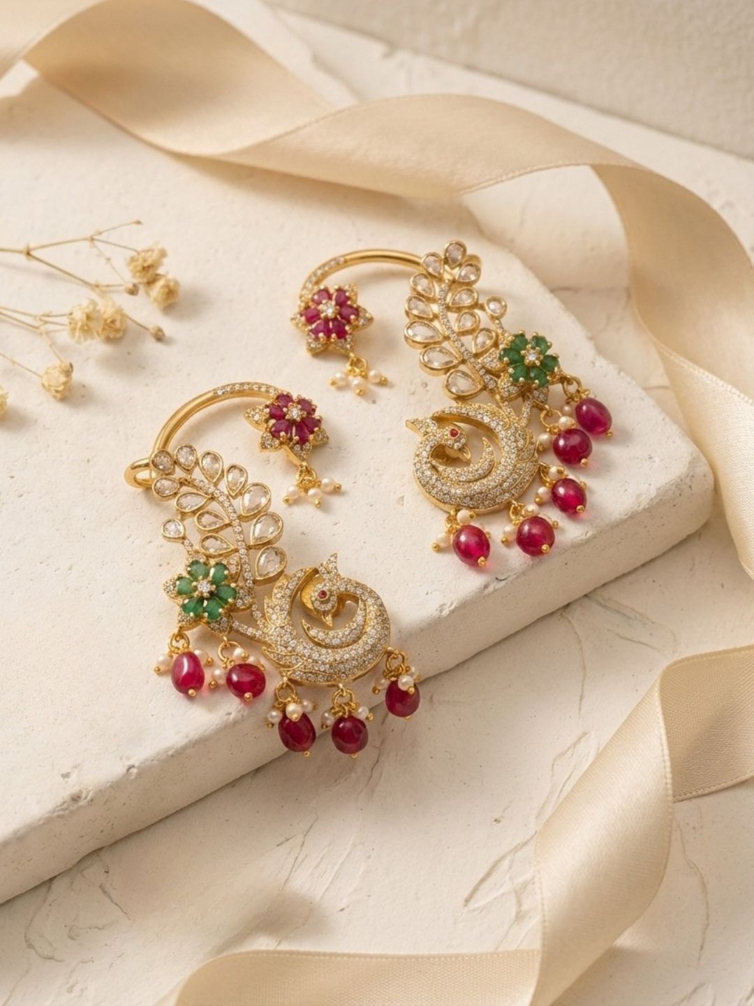 Ishhaara Exquisite Peafowl Ear Cuffs