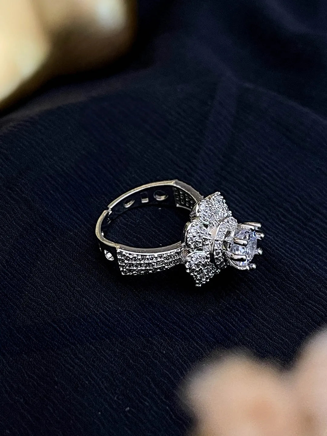 Ishhaara Exquisite Royal Ad Studded Adjustable Ring