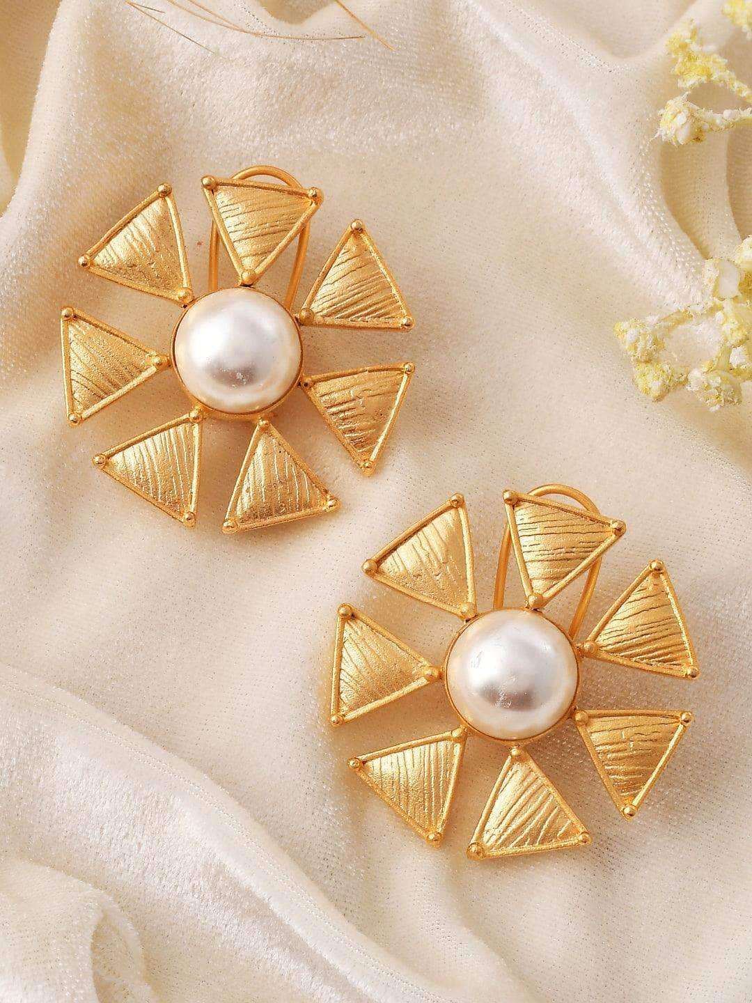 Ishhaara Fan Pearl Stud Clip Earrings
