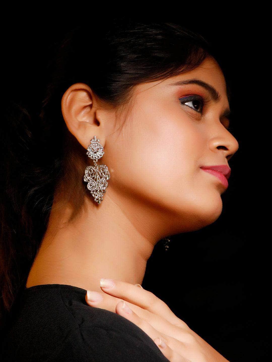 Ishhaara Filigree Chandelier earrings - Silver