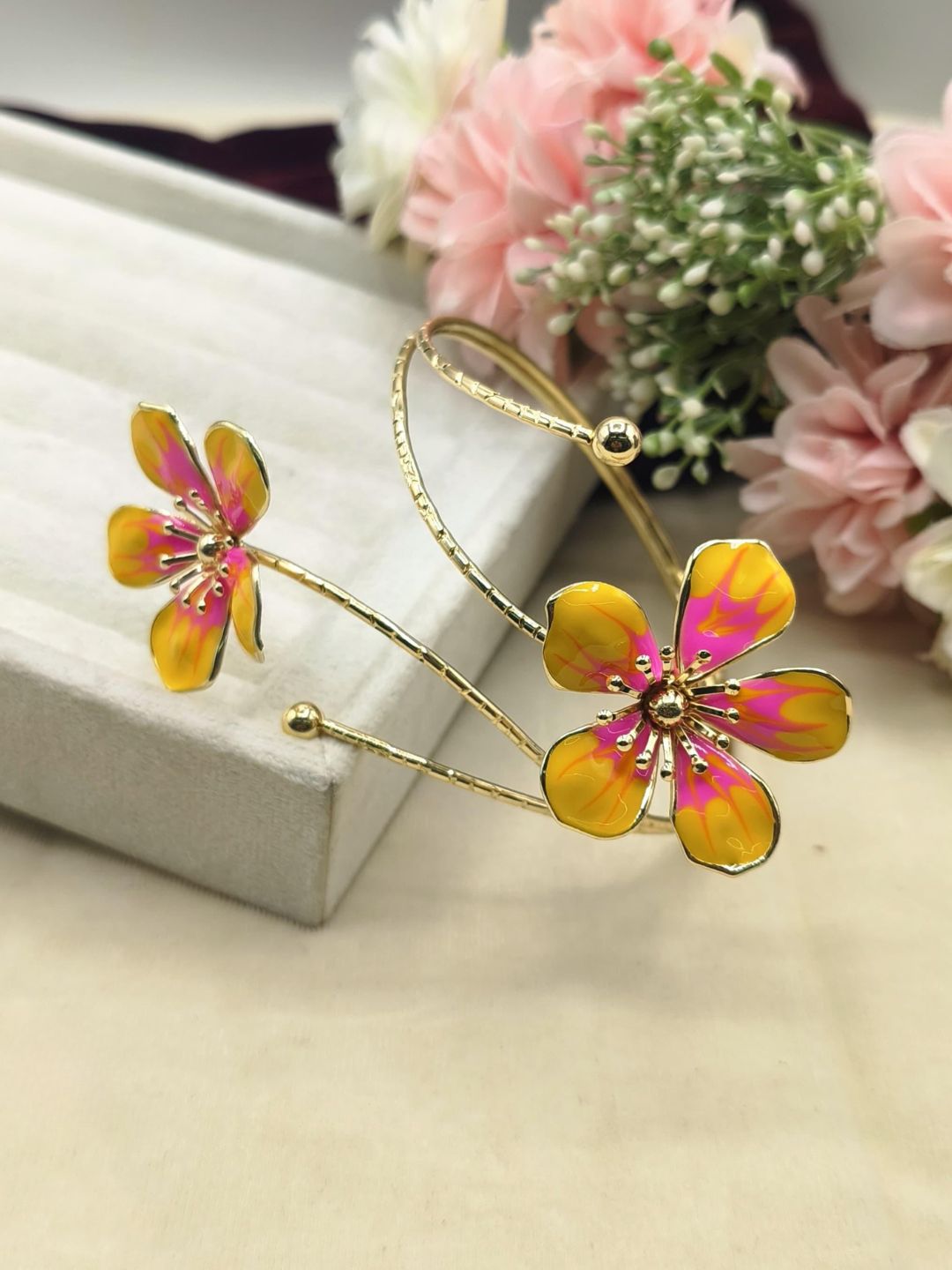 Ishhaara Floral Adjustable Opening Arm Cuff