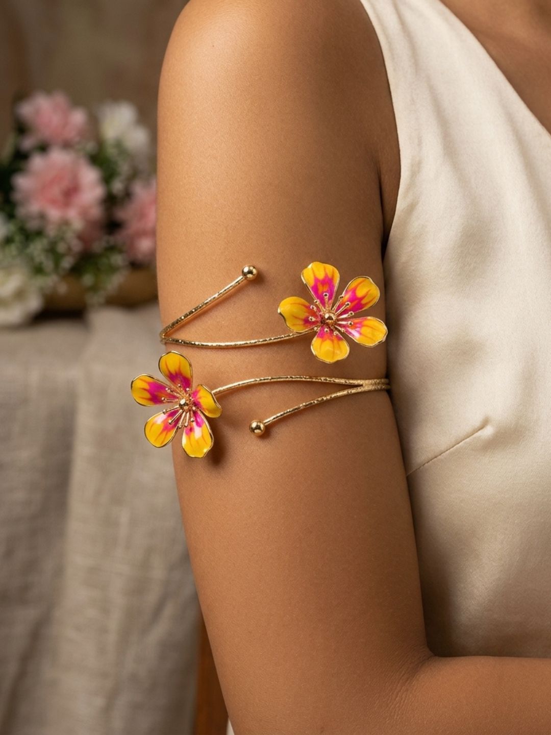 Ishhaara Floral Adjustable Opening Arm Cuff