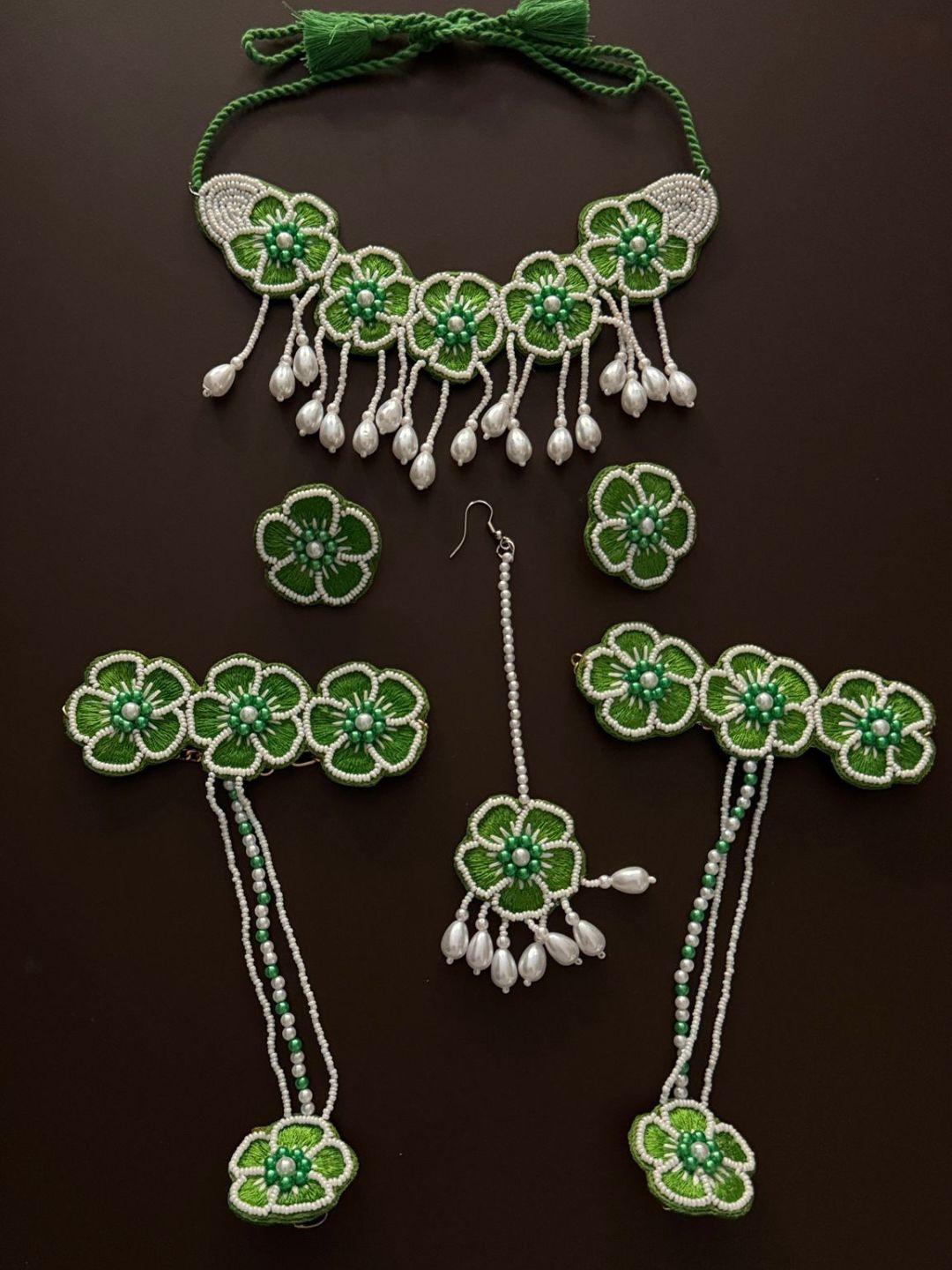 Ishhaara Floral Bridal Jewellery Choker Necklace & Earrings Set For Haldi & Mehendi