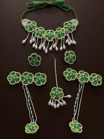 Ishhaara Floral Bridal Jewellery Choker Necklace And Earrings Set For Haldi And Mehendi