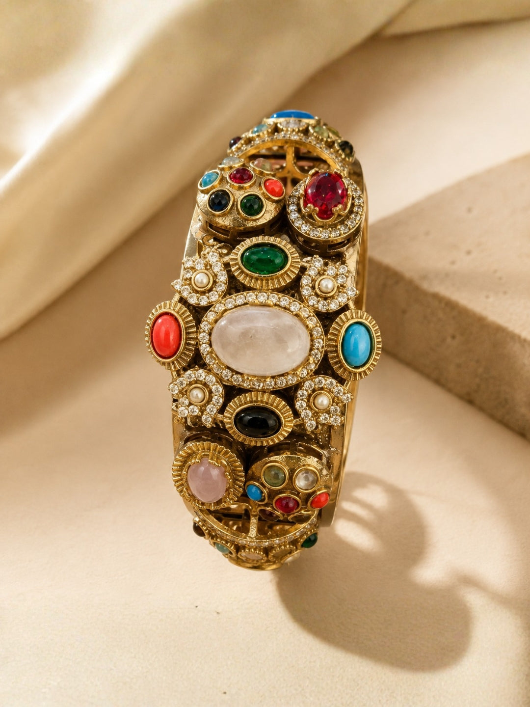 Ishhaara Floral Design Multicolor Stone Handcuff