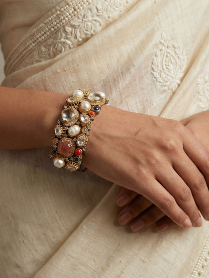 Ishhaara Floral Design Multicolor Stone Studded Openable Bangle