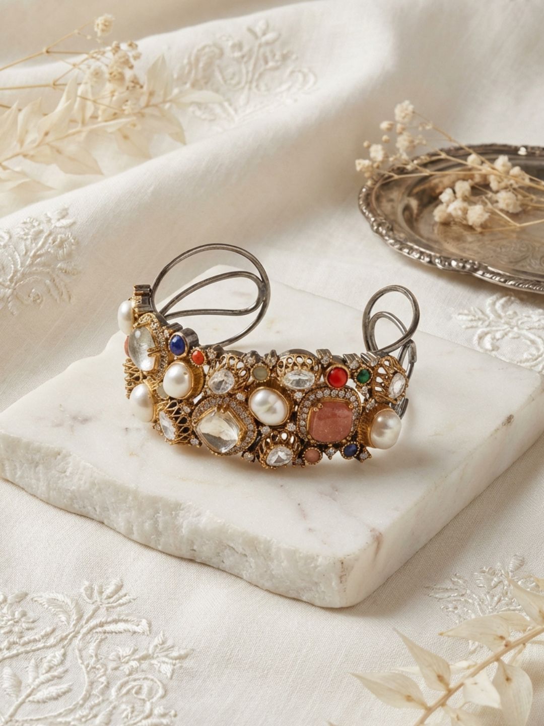 Ishhaara Floral Design Multicolor Stone Studded Openable Bangle