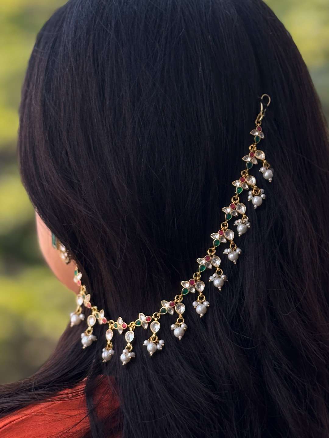 Ishhaara Floral Designed Pachi Kundan Studded Ear Chains