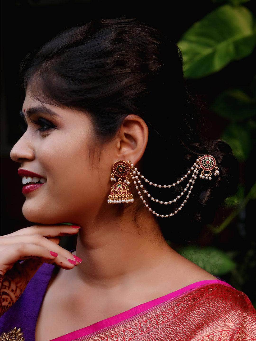 Ishhaara Floral Jhumka with Ear Chain