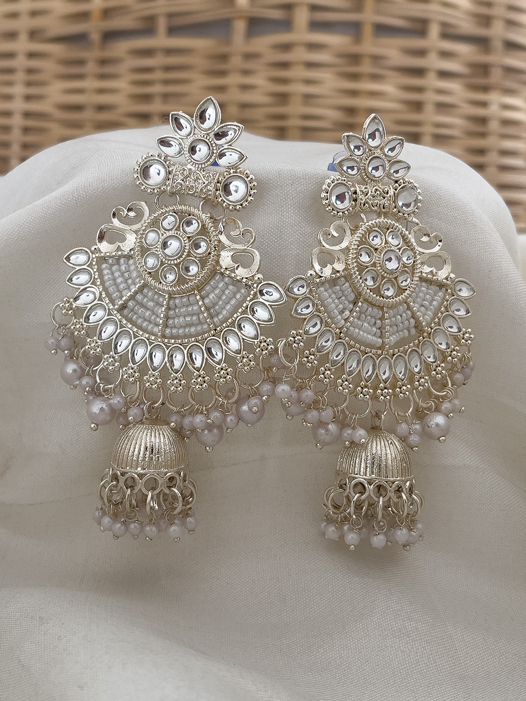 Ishhaara Floral Kundan Studded Jhumki Earrings