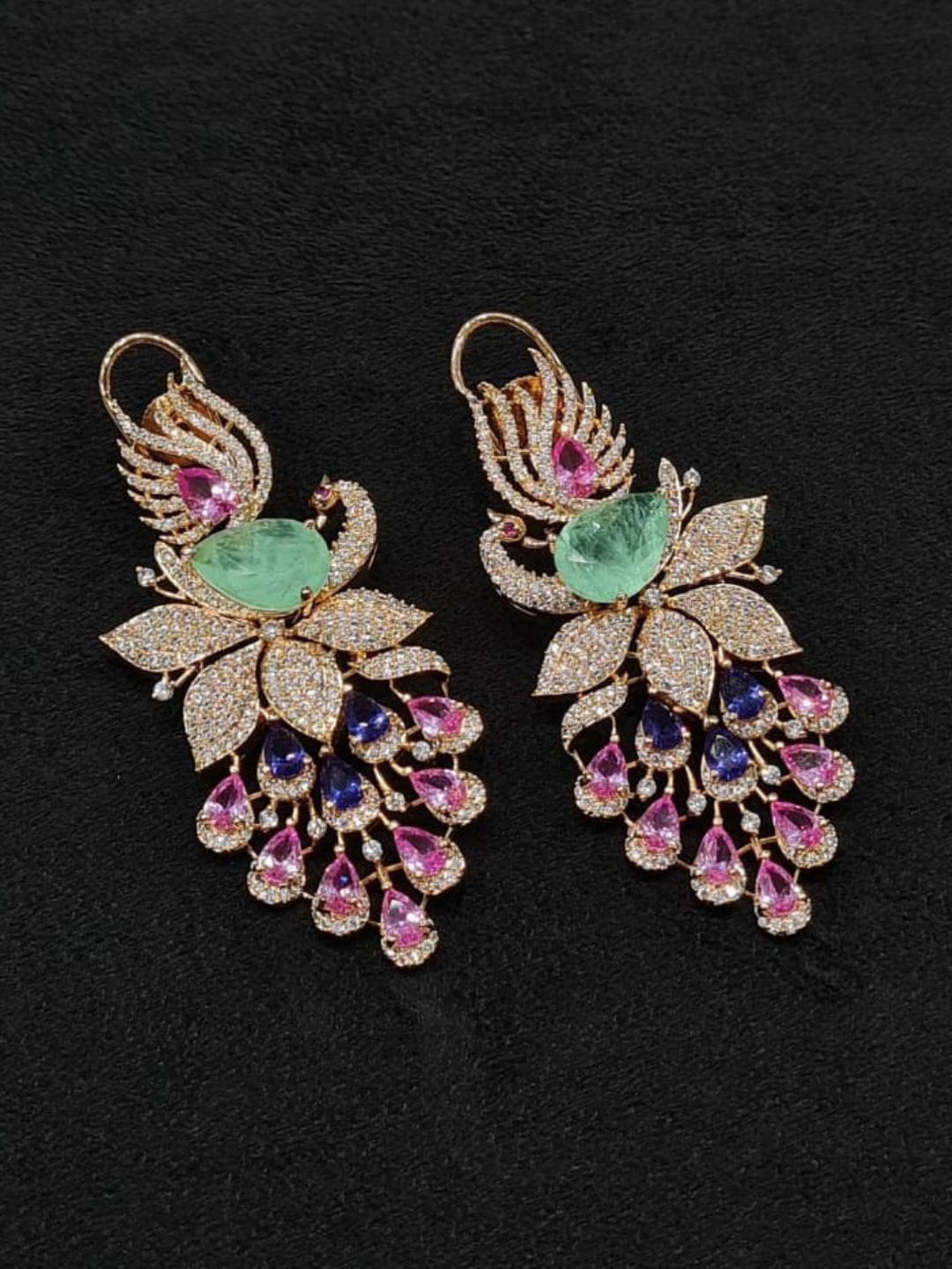 Ishhaara Floral Peacok Diamond Earrings