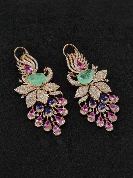 Ishhaara Floral Peacok Diamond Earrings