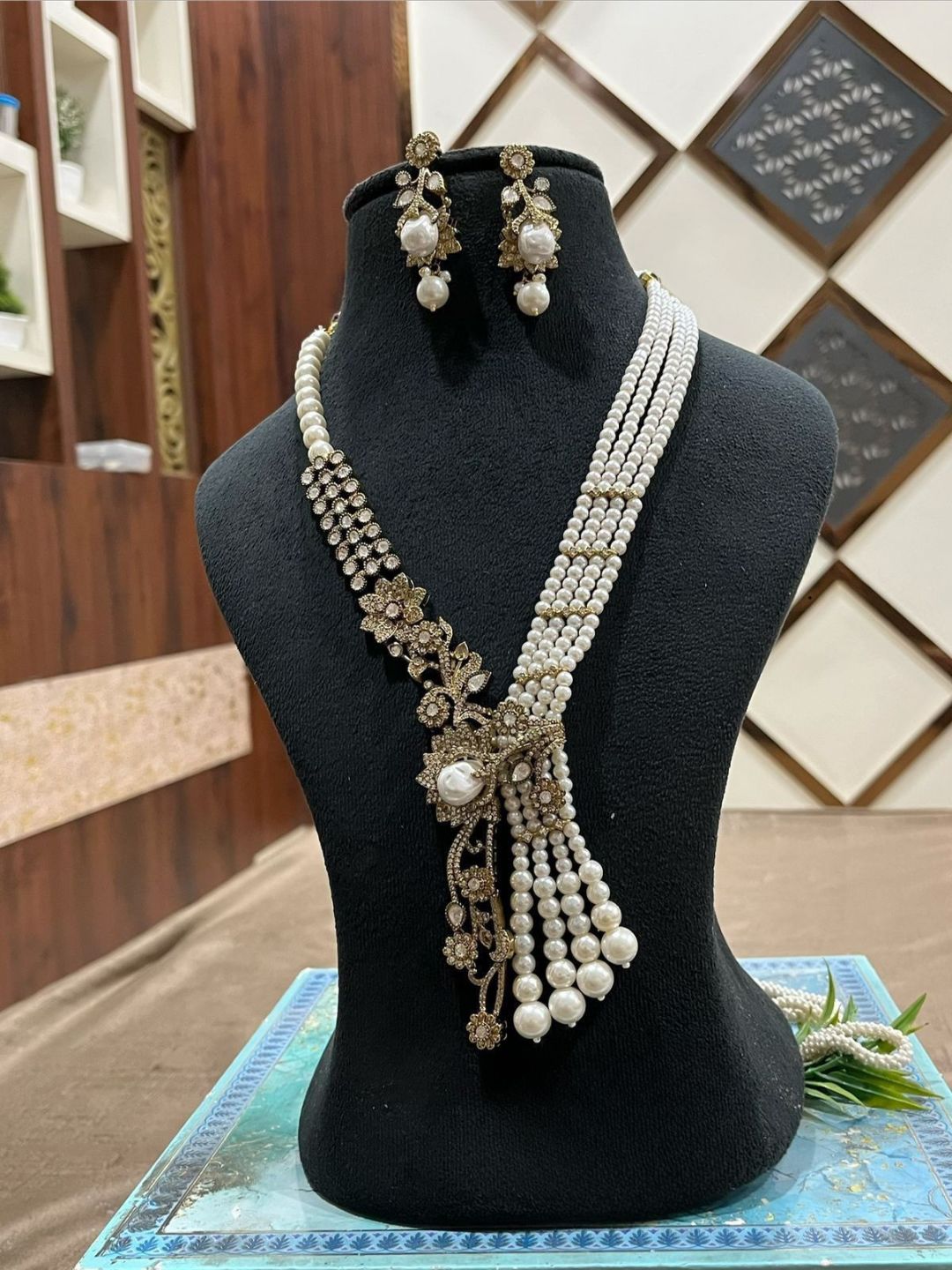 Ishhaara Floral Pearl Long Necklace Set