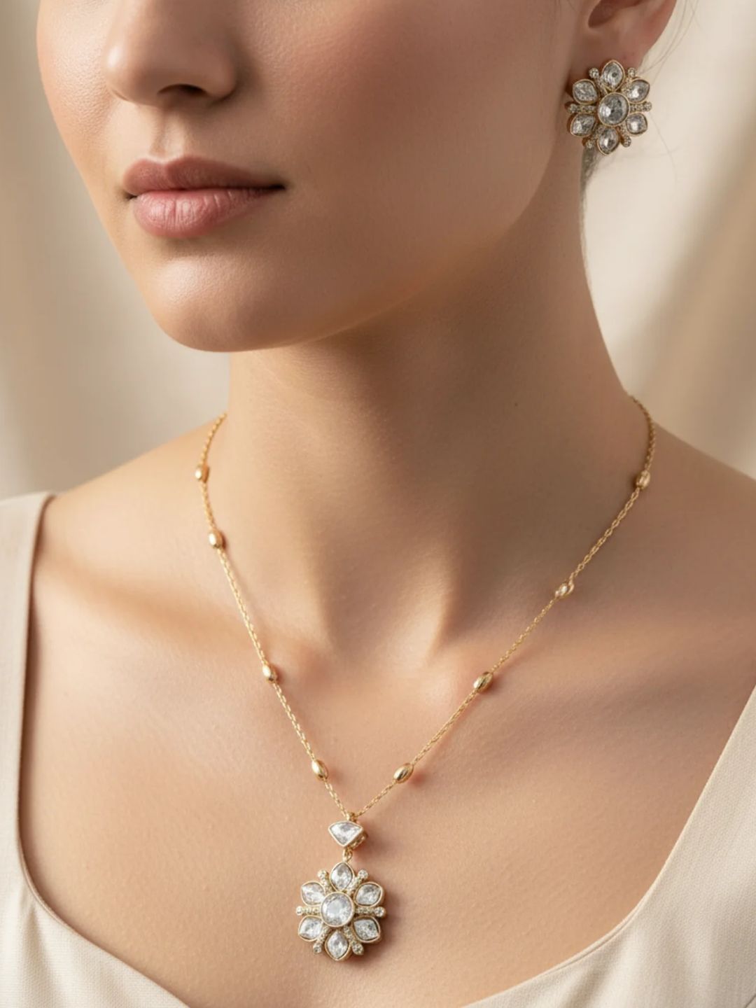 Ishhaara Floral Polki Pendant Necklace