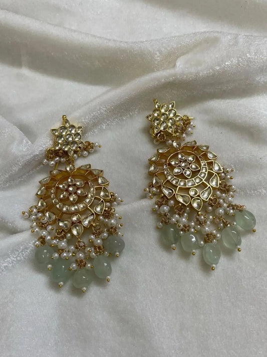 Ishhaara Flourite Pearl And Polki Studded Earrings