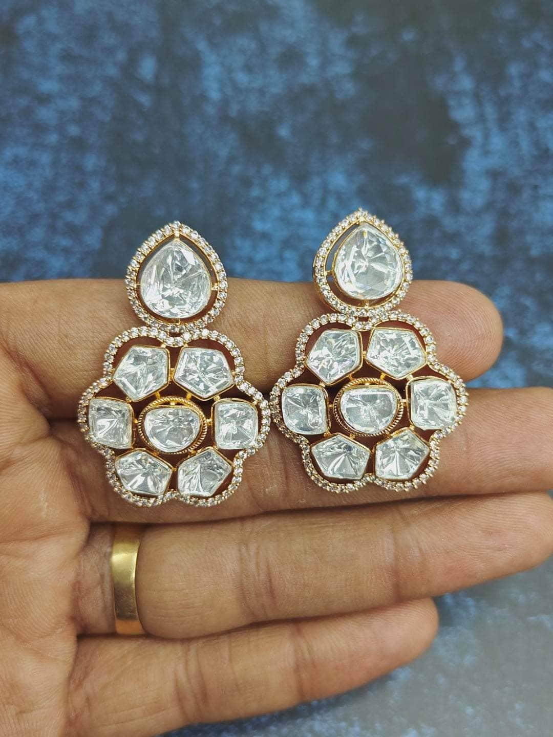 Ishhaara Flower Drop Moissanite Polki Earrings