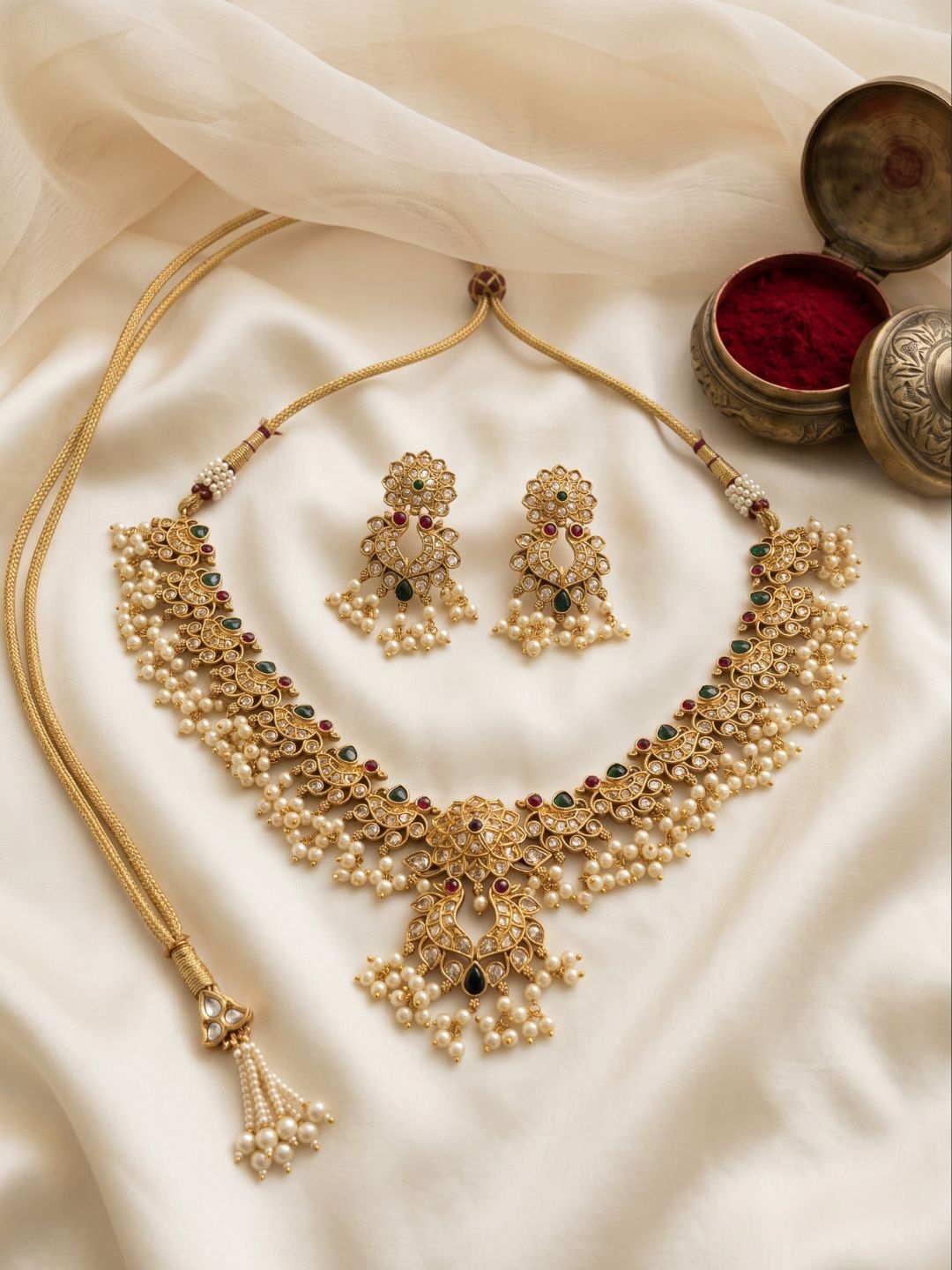 Ishhaara Flower Guttapulasu Necklace Set