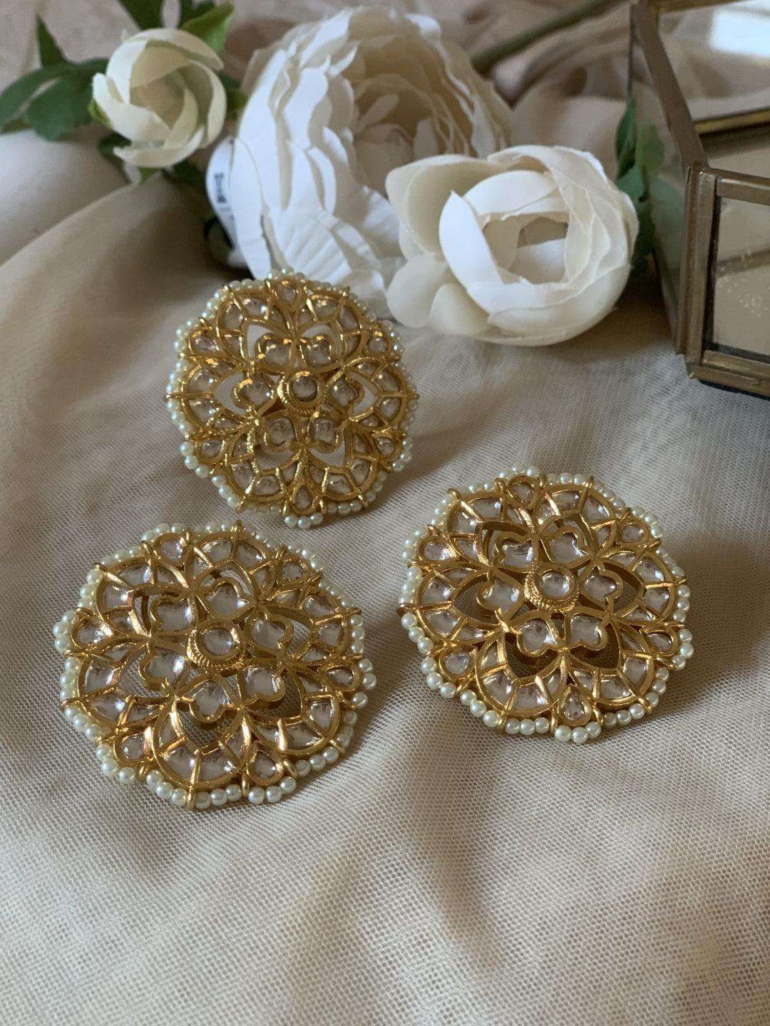 Ishhaara Flower Polki Kundan Studs And Ring