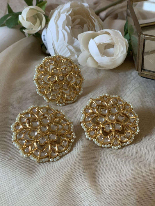 Ishhaara Flower Polki Kundan Studs And Ring