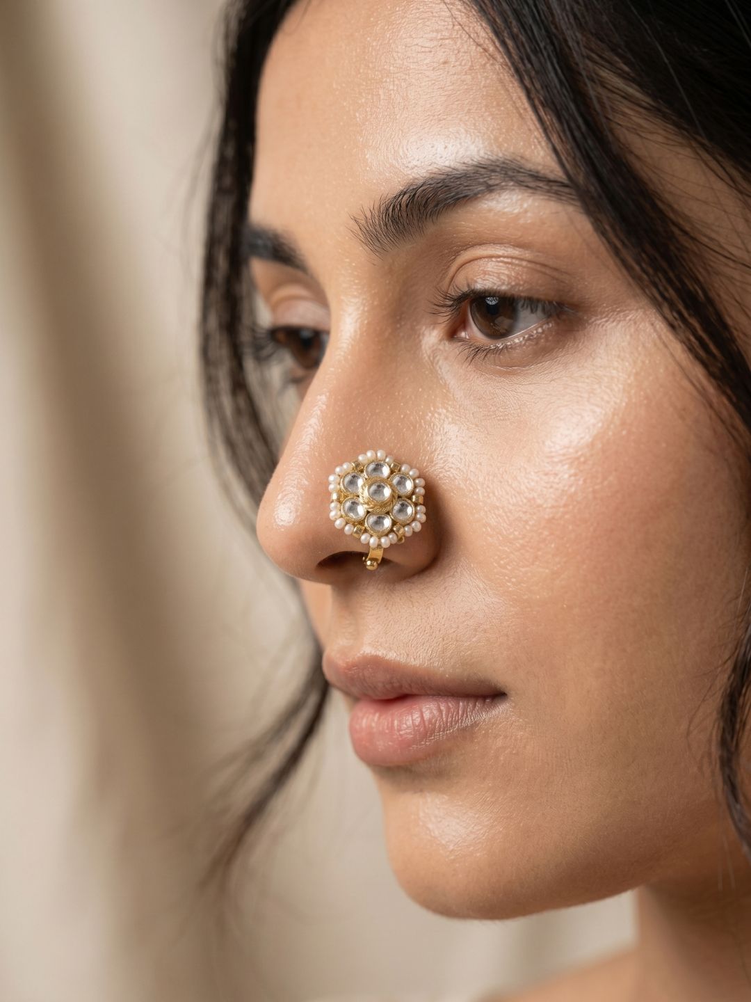 Ishhaara Flower Shaped Kundan And Pearl Studded Nath