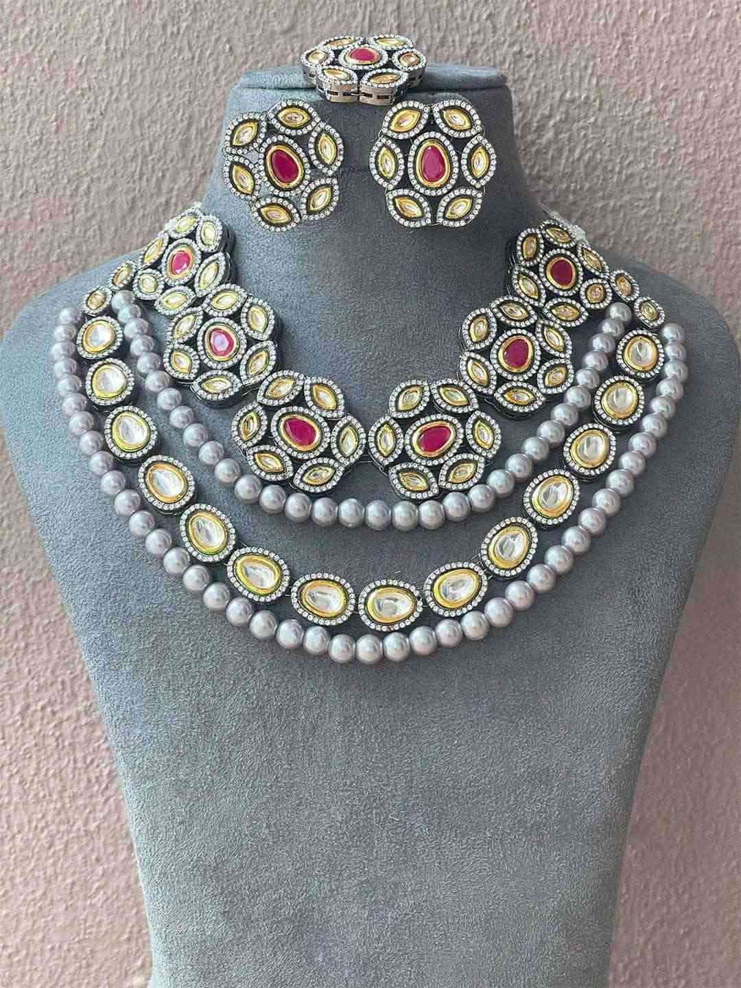 Ishhaara Flower Shaped Multilayered Kundan Necklace