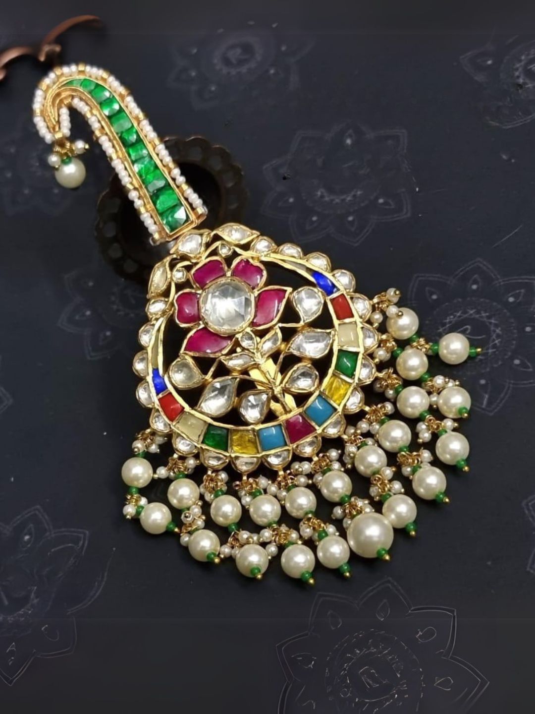 Ishhaara Flower Shaped Navratan Studded Pachi Kundan Kalangi