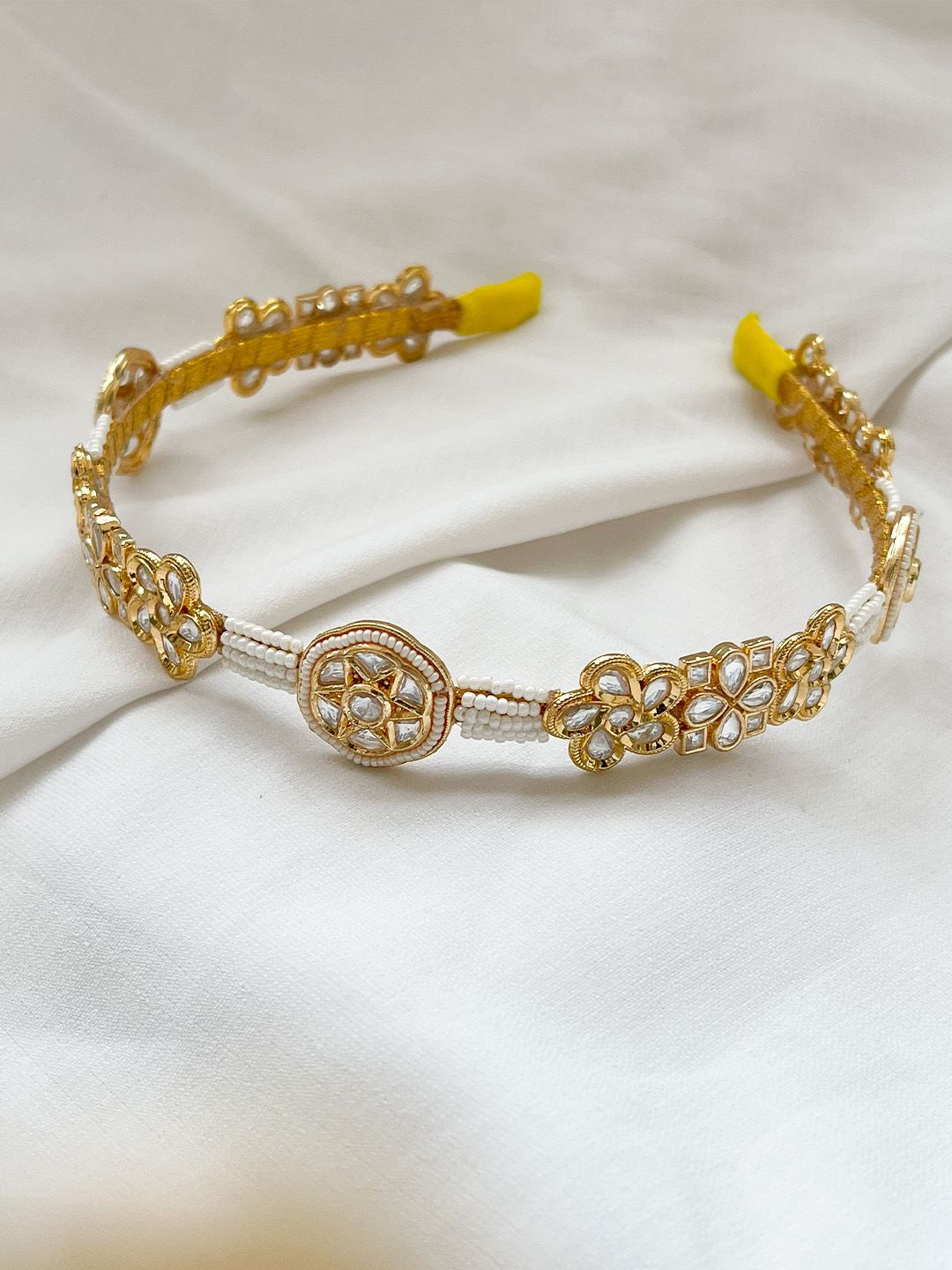 Ishhaara Flower Shaped Polki Kundan Studded Hairband