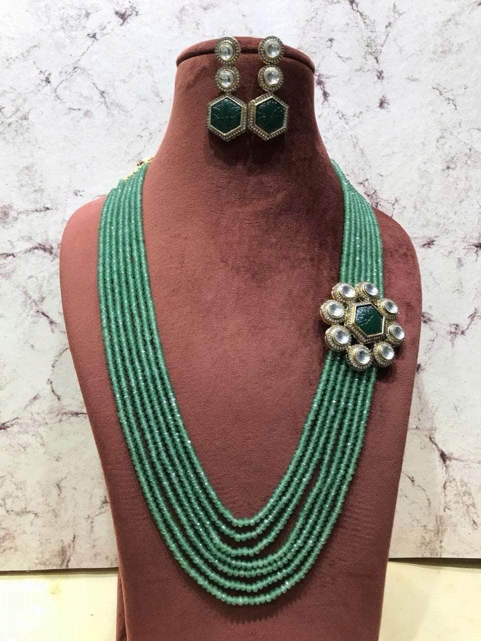 Ishhaara Dark Green Flower Side Pendant Necklace
