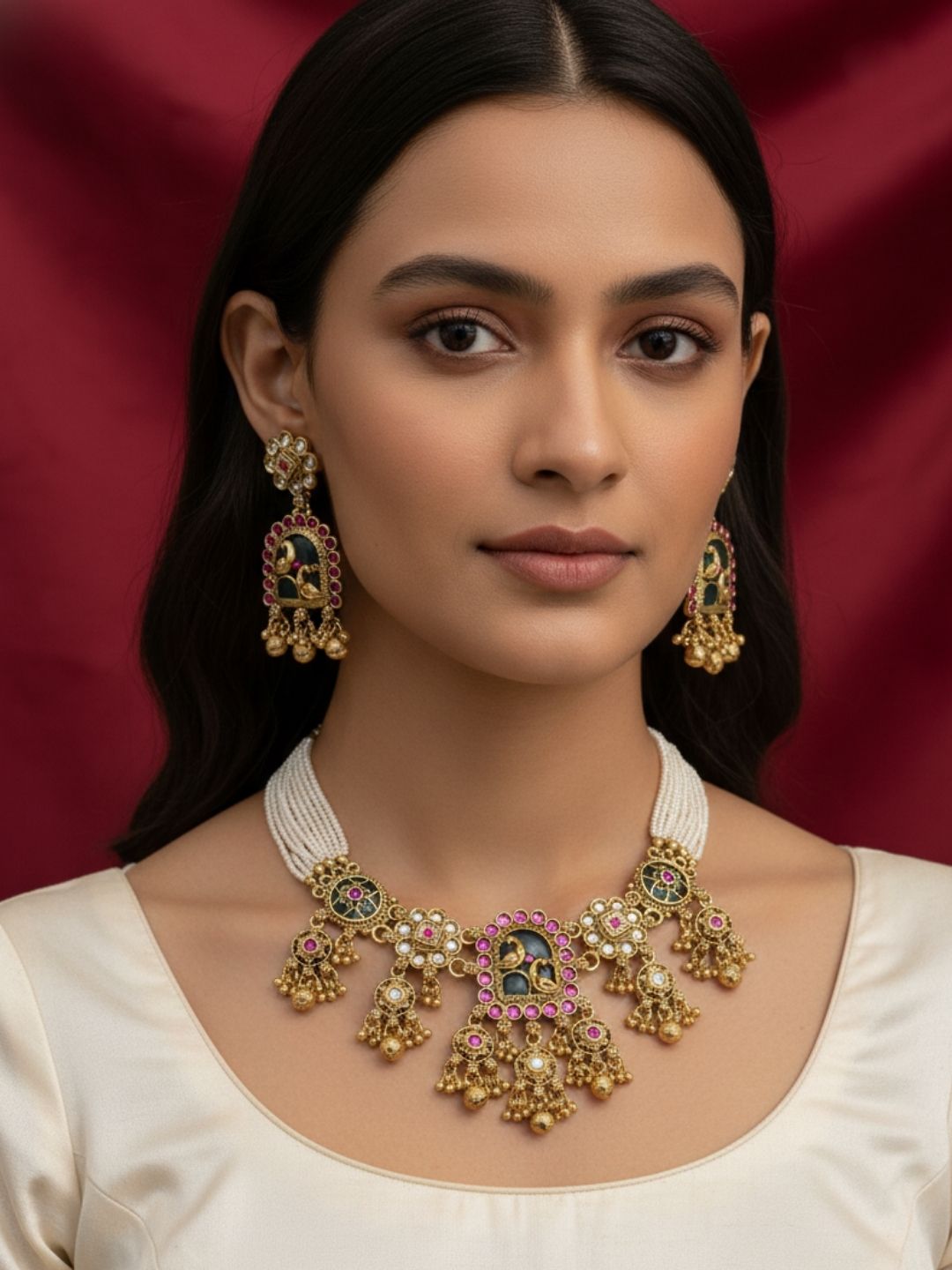 Ishhaara Fusion Pachi Kundan Necklace Set