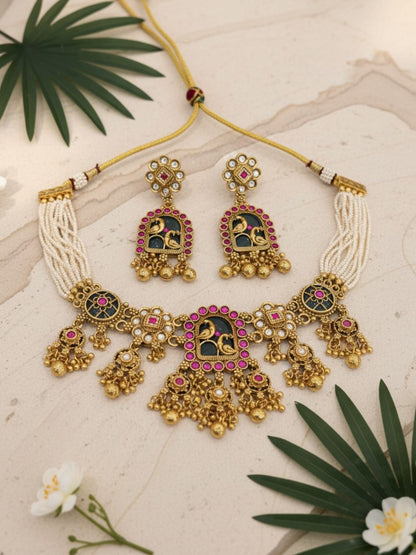 Ishhaara Fusion Pachi Kundan Necklace Set