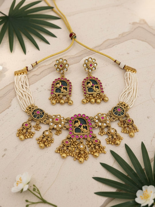 Ishhaara Fusion Pachi Kundan Necklace Set
