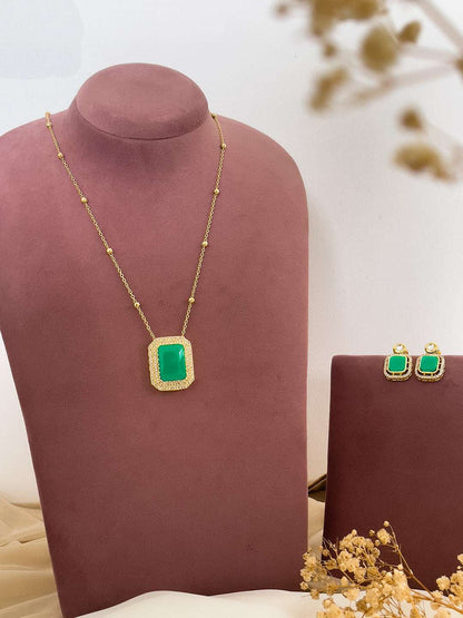 Ishhaara Gemstone Rectangle Pendant Necklace
