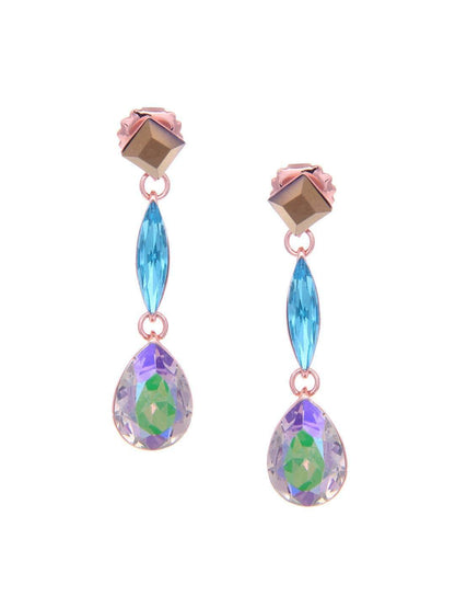 Ishhaara Geometric 3 Tiered Drop Earrings Blue