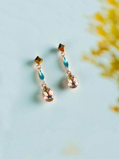 Ishhaara Geometric 3 Tiered Drop Earrings Blue