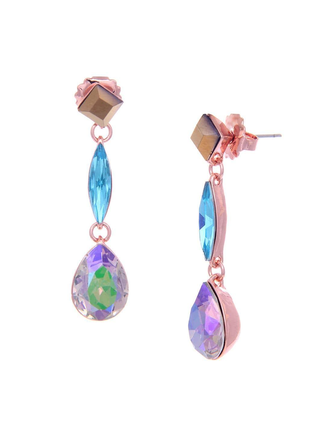 Ishhaara Geometric 3 Tiered Drop Earrings Blue